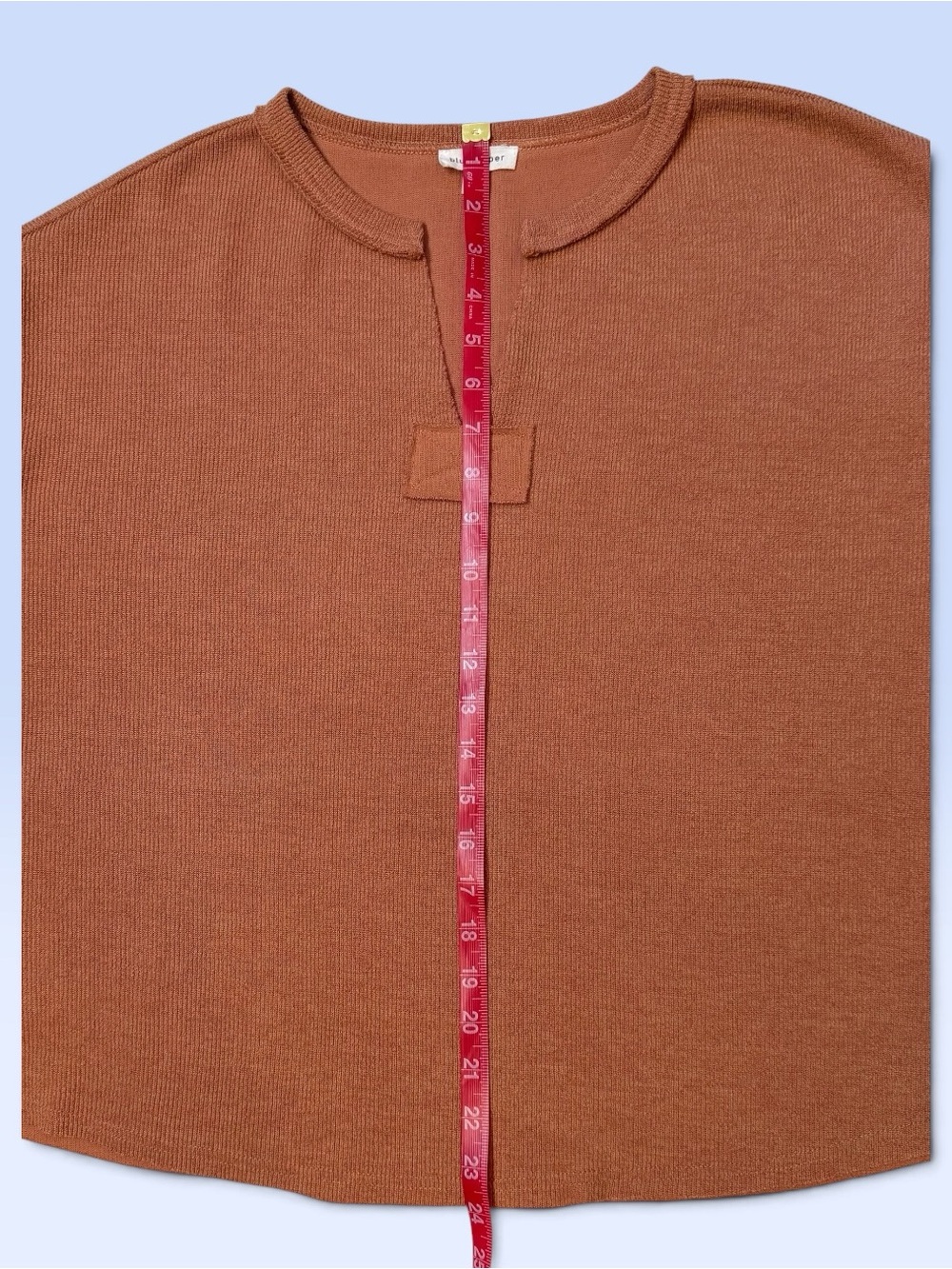 Blu Pepper Terracotta Ribbed Knit Notched V-Neck Top Pullover Sweater Size L - Picture 9 of 13